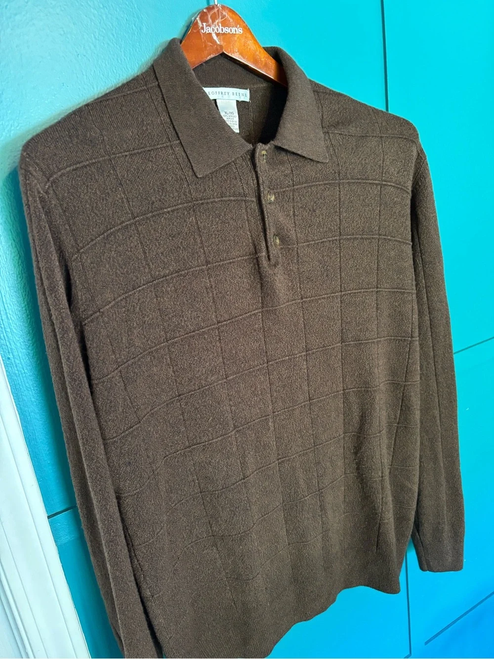 Geoffrey Beene Brown V-Neck Polo Sweater Size XL